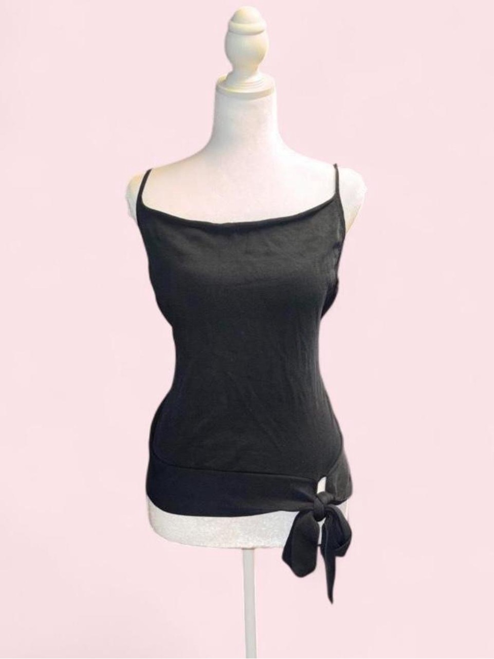 Black Tie-Hem Spaghetti Strap Women's Top